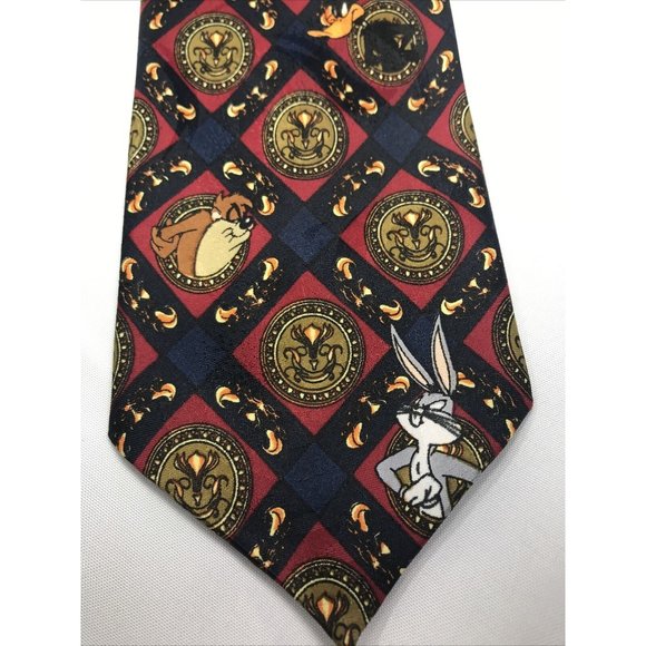 Looney Tunes Blue Red Gold Mania Men's Tie Warner Bros 1996  Vintage 59” - Picture 1 of 9